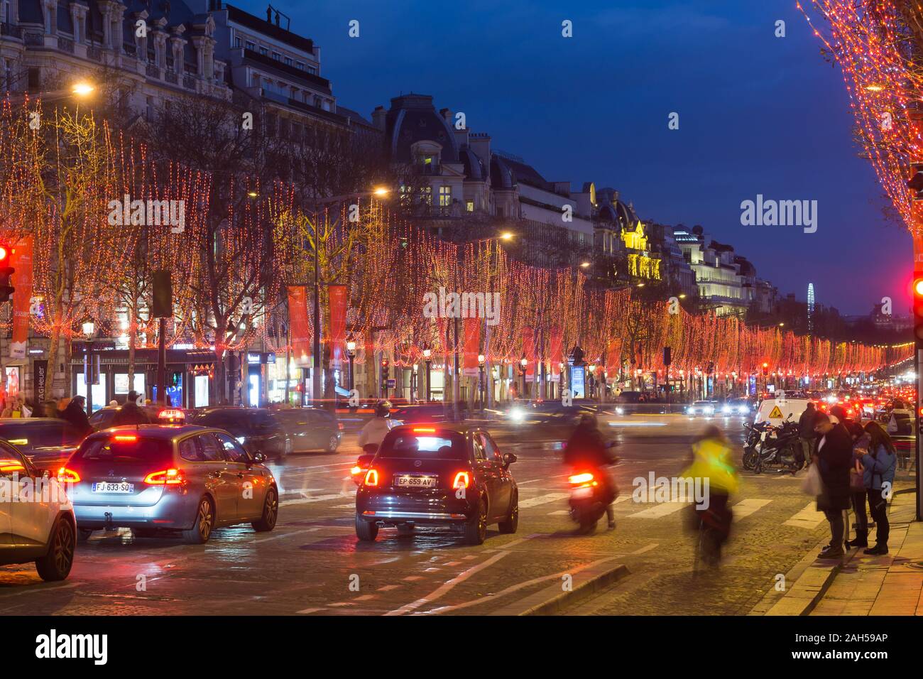 Paris Christmas lights Avenue ChampsElysees decorated during