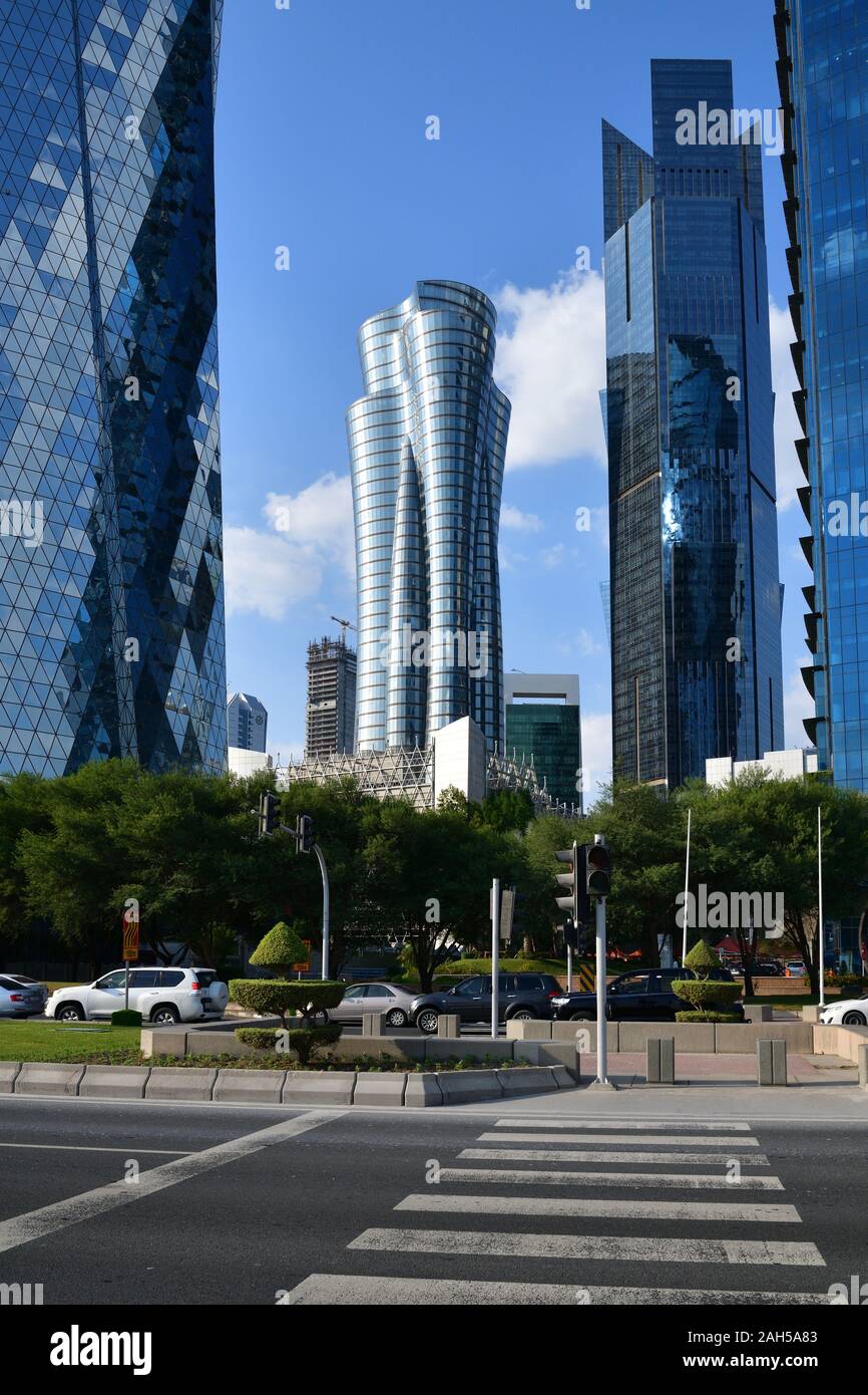 Doha, Qatar Nov 24. 2019. Road to Work NOC Tower and palm tower