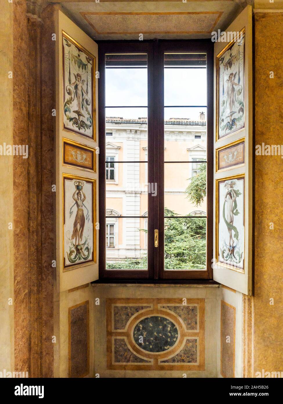 Decorated window in villa Farnesina  - Rome, Italy Stock Photo