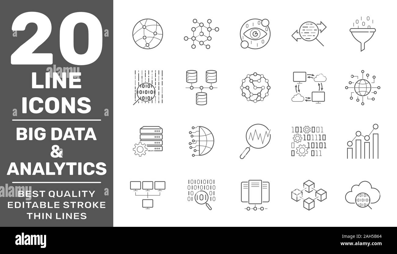 Set of big data and data analytics icon set. Related technology vector ...