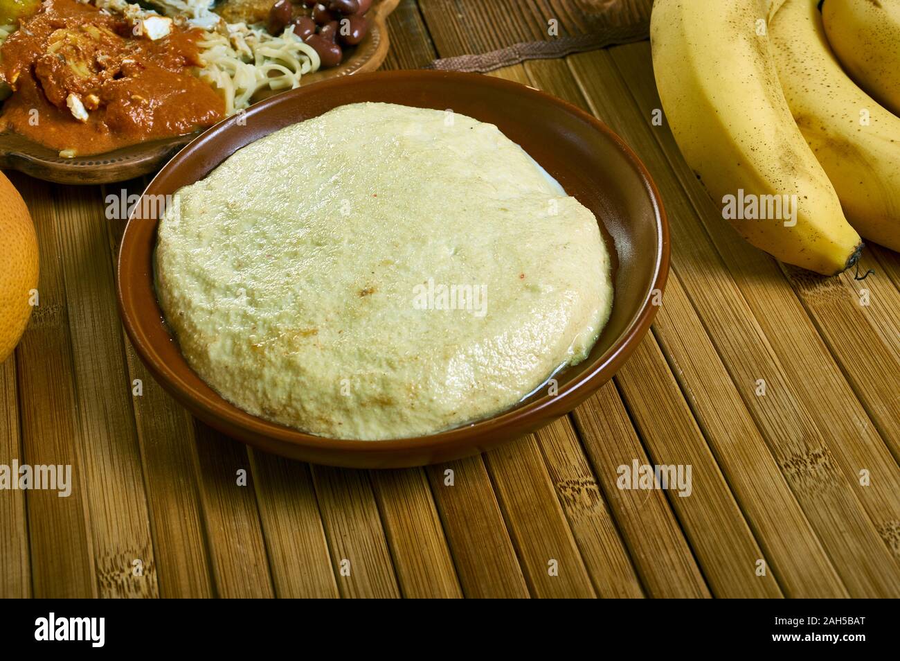Akple, Ghanaian cuisine, preparation are corn flour, cassava dough