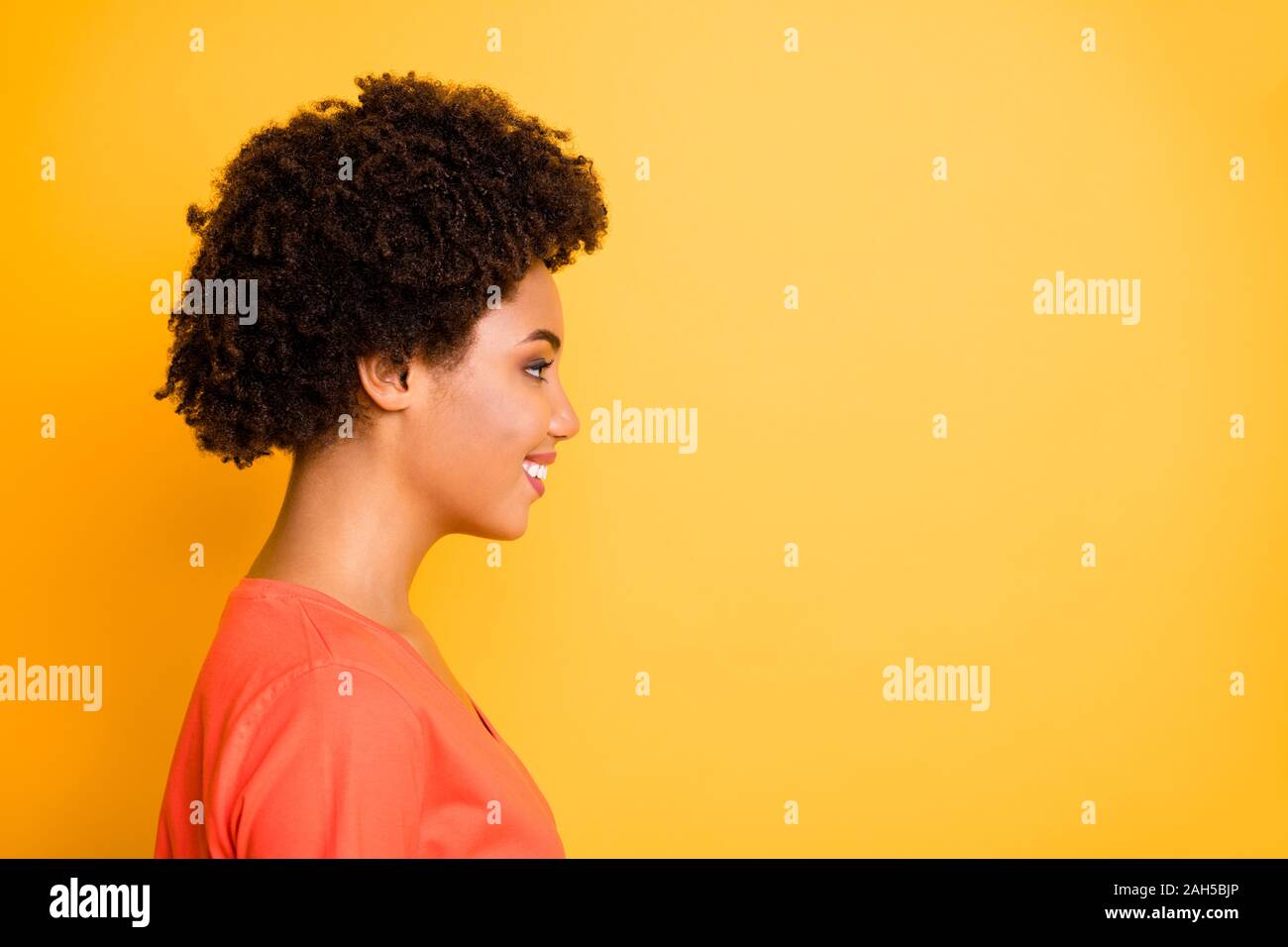 Copyspace Side Profile Photo Of Cheerful Charming Cute Girlfriend