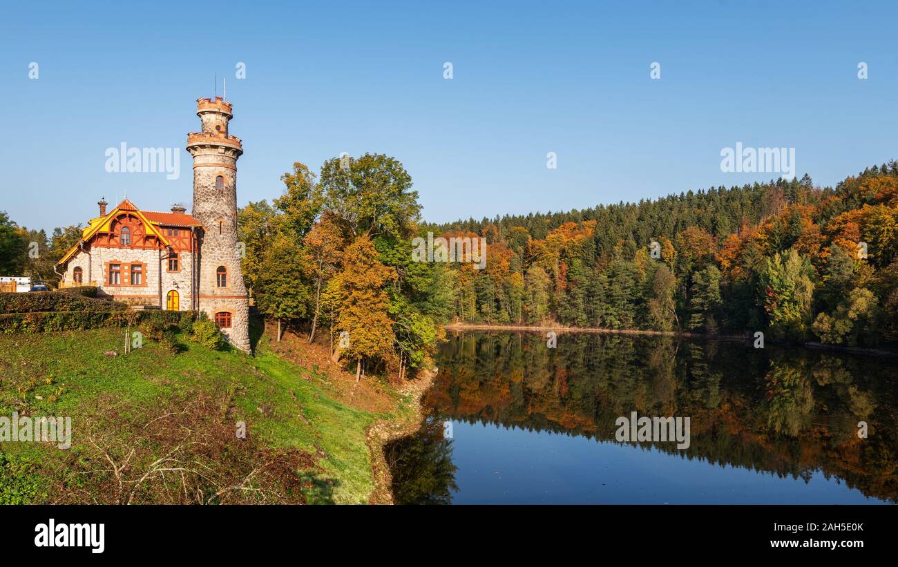Autumn at the dam Les Kralovstvi near Dvur Kralove nad Labem in Czech Republic Stock Photo