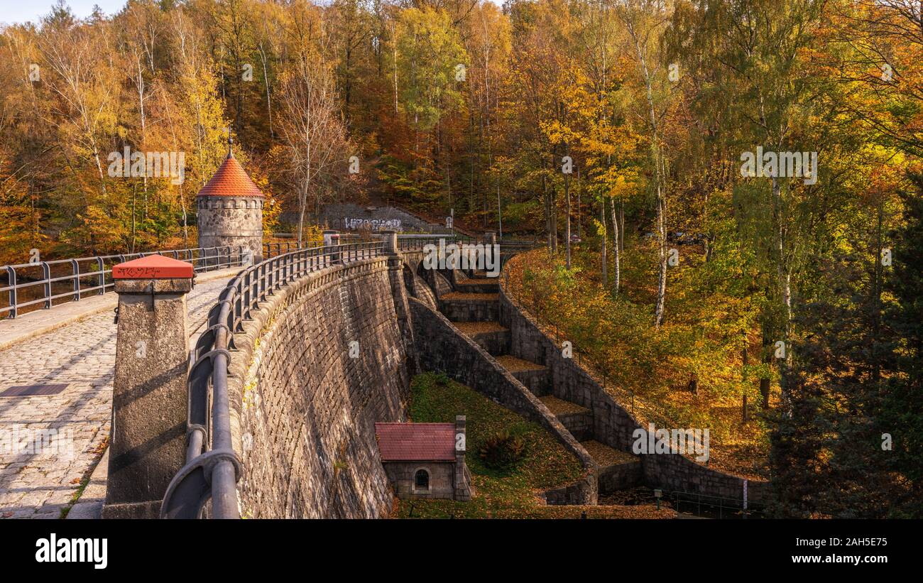 Dam in Liberec Harcov in autumn time Stock Photo