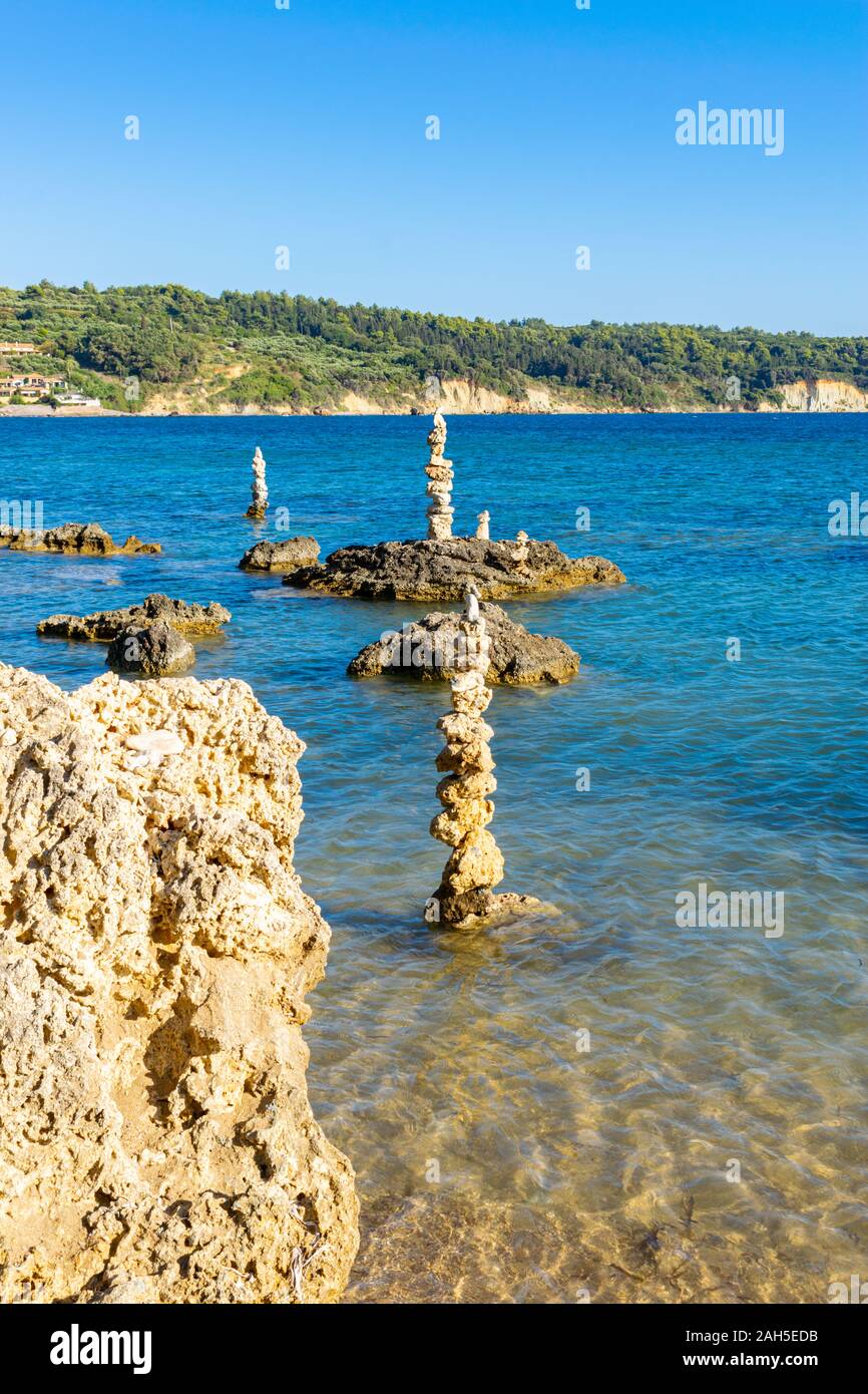 Balance stones at Matzakoura beach near Katakolo, Peloponnese Stock Photo