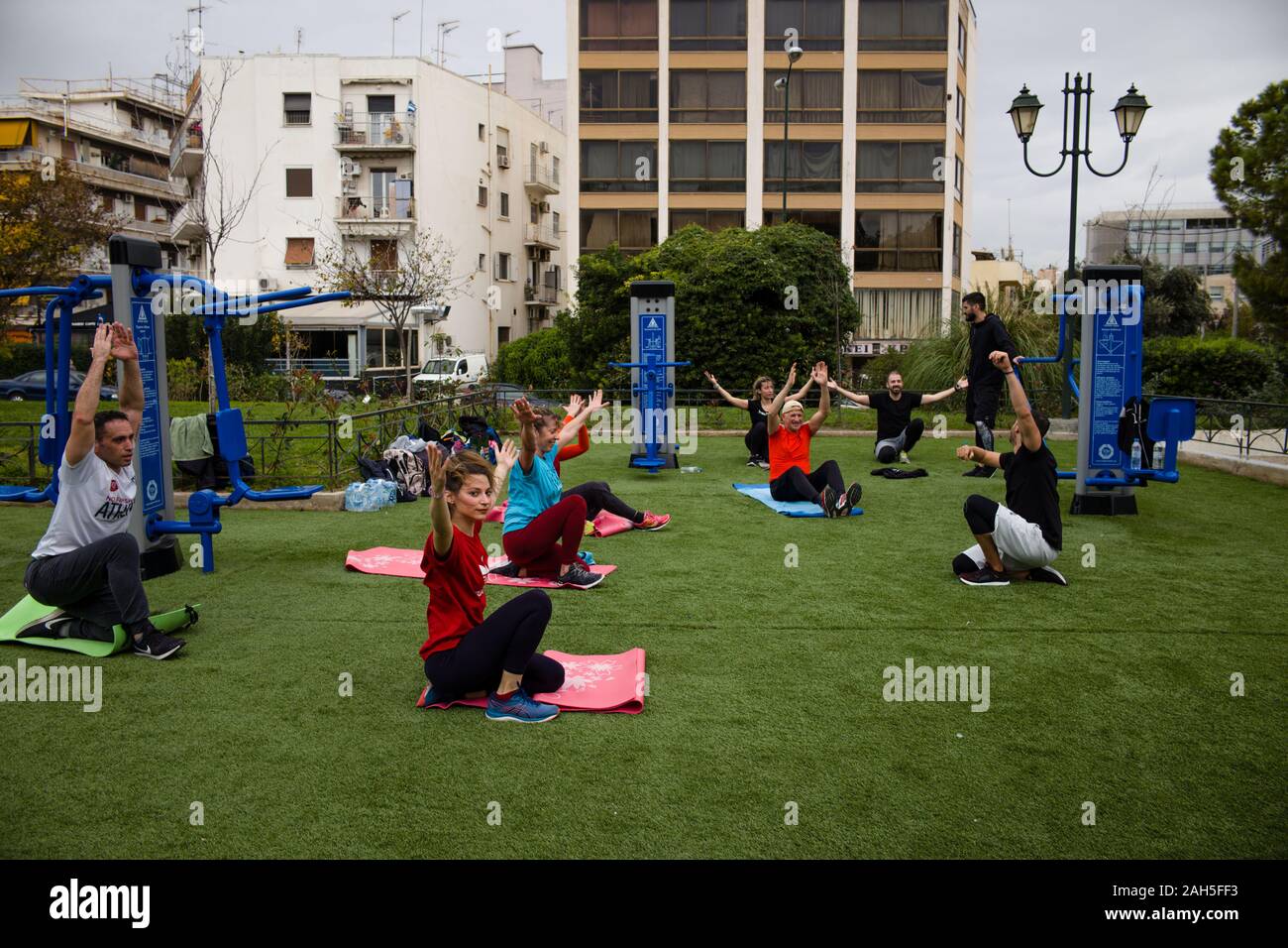 Yoga session, Kallithea Athens Greece Stock Photo Alamy