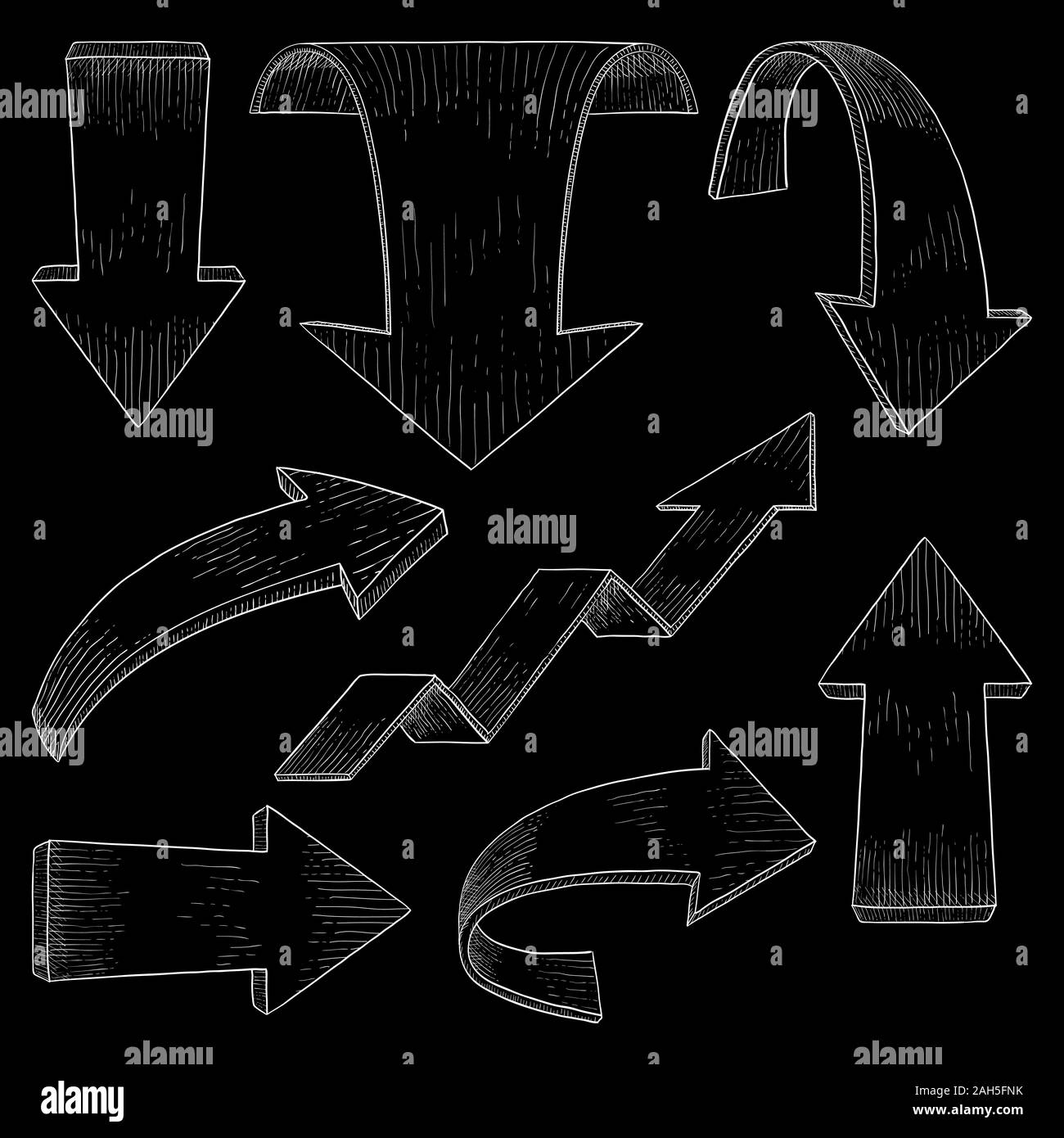 Set of arrows. Hand drawn sketch. Vector illustration on black ...