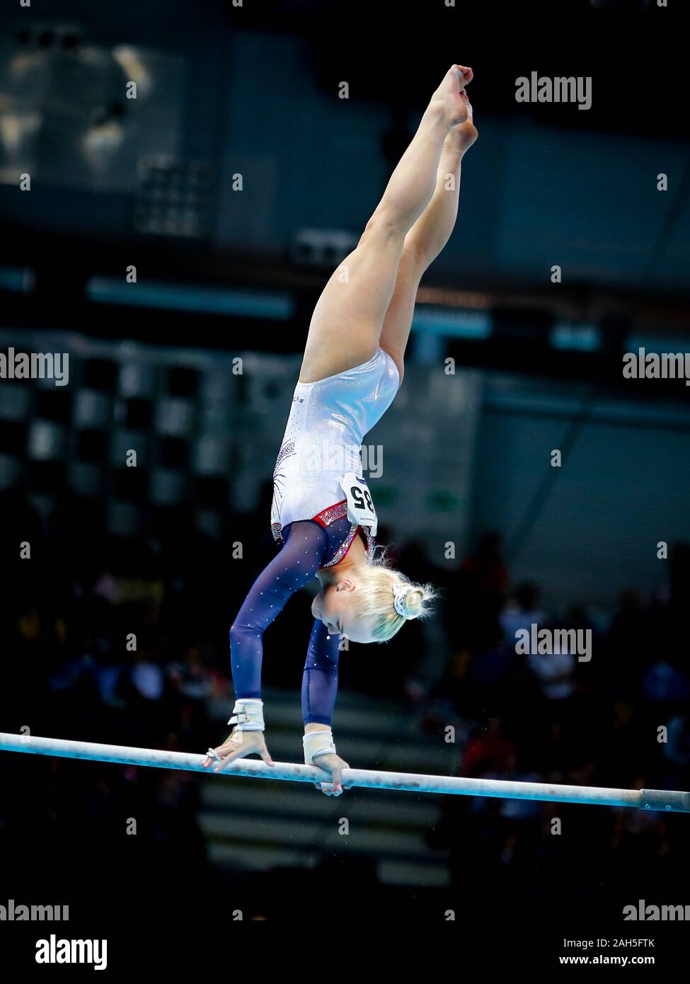 Szczecin, Poland, April 13, 2019: Angelina Melnikova of Russia competes in the uneven bars during the European gymnastics championships Stock Photo