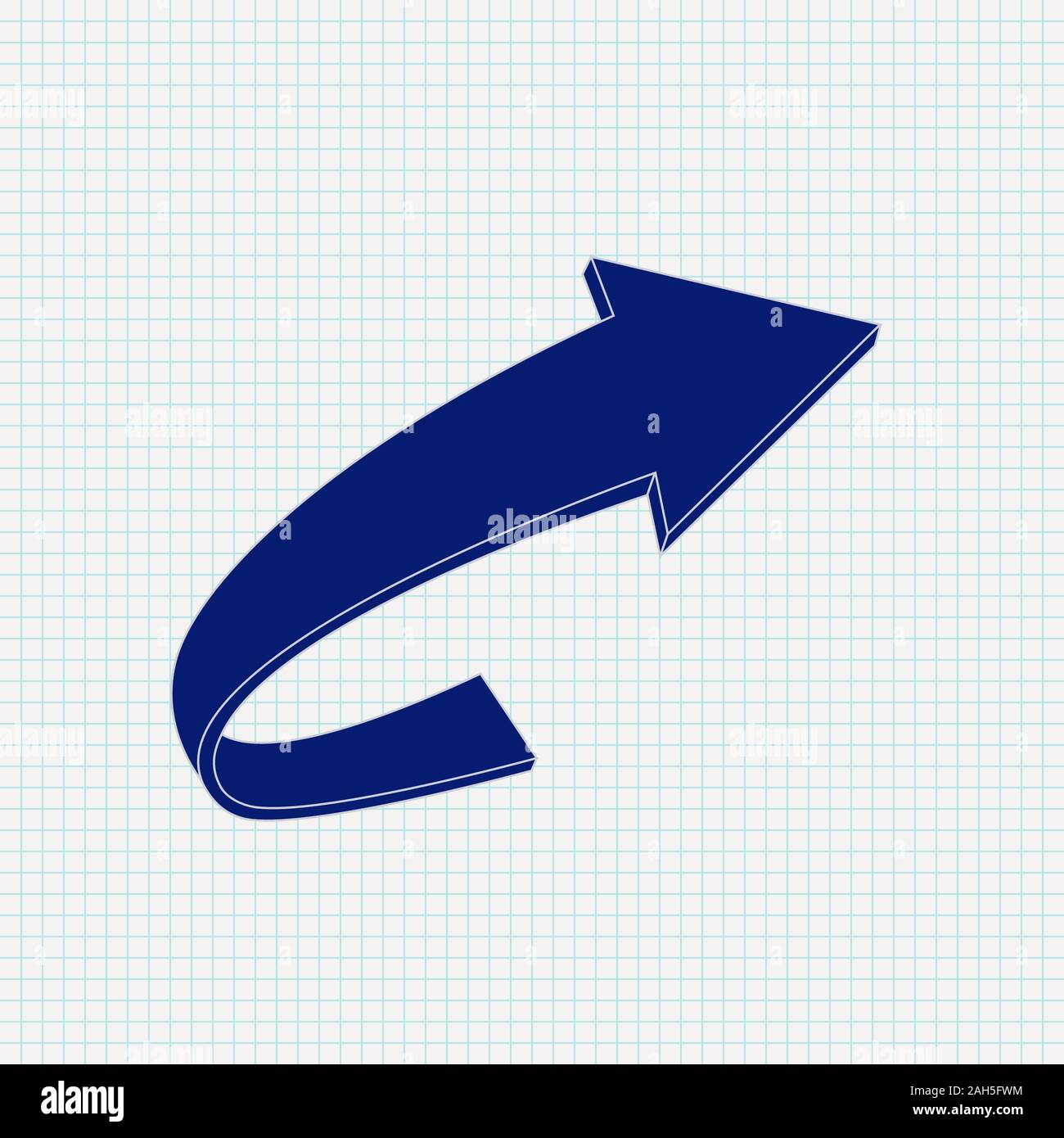 Curved arrow. Vector illustration on notebook sheet background. Stock Vector