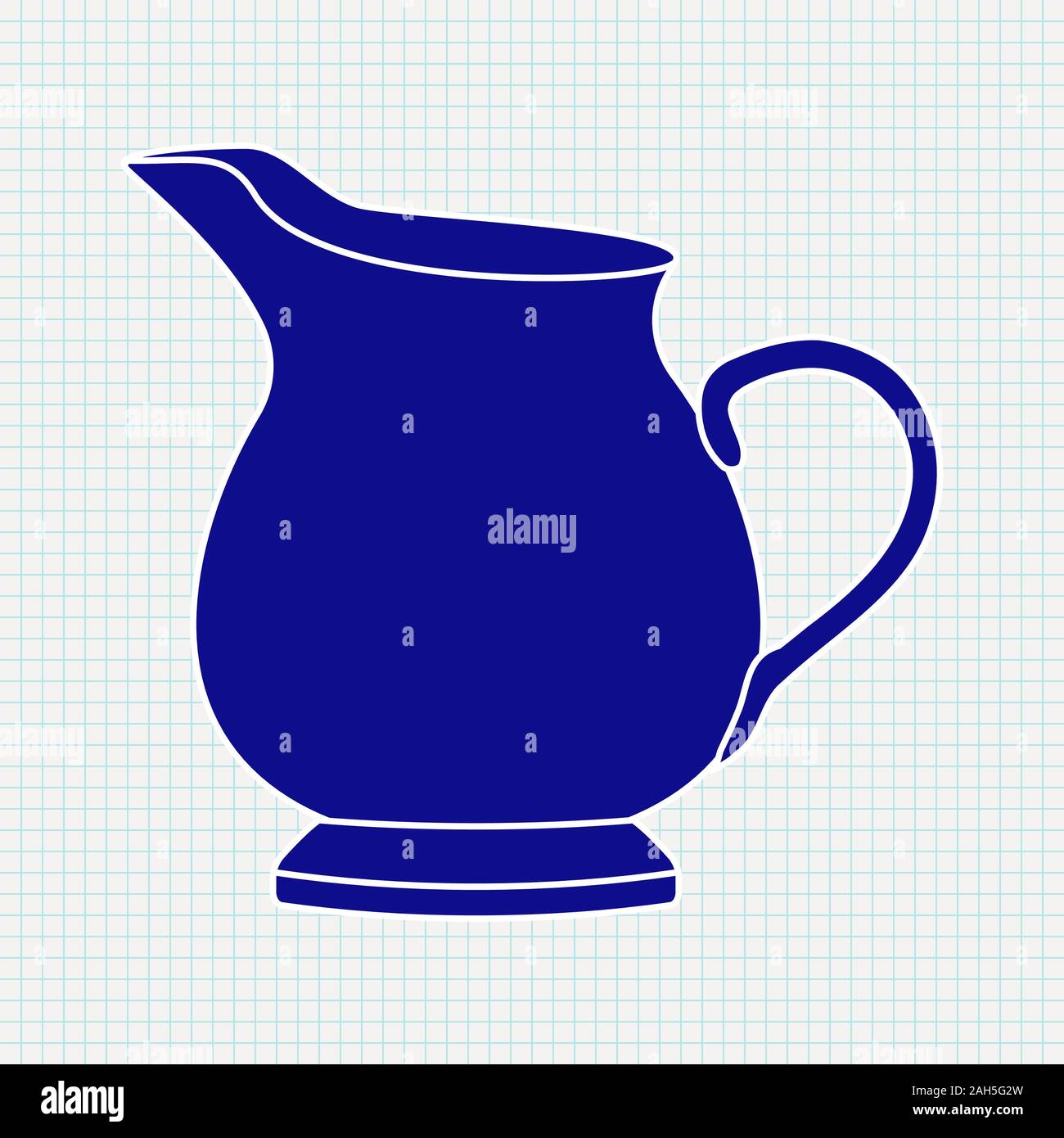 Milk jar. Blue silhouette. Vector illustration on notebook sheet background. Stock Vector