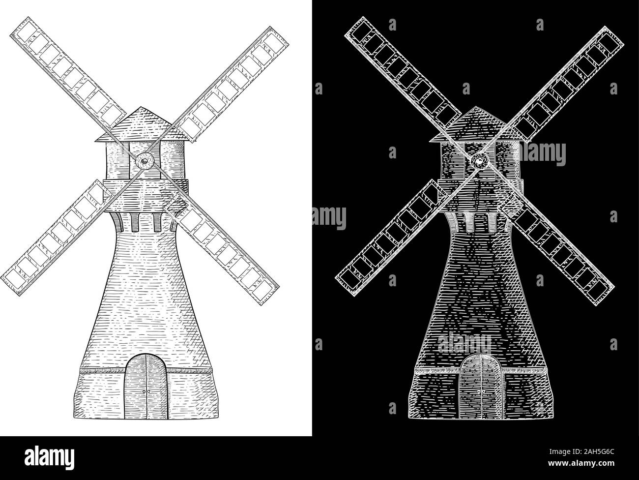 Windmill. Hand drawn sketch. Vector illustration isolated on white ...