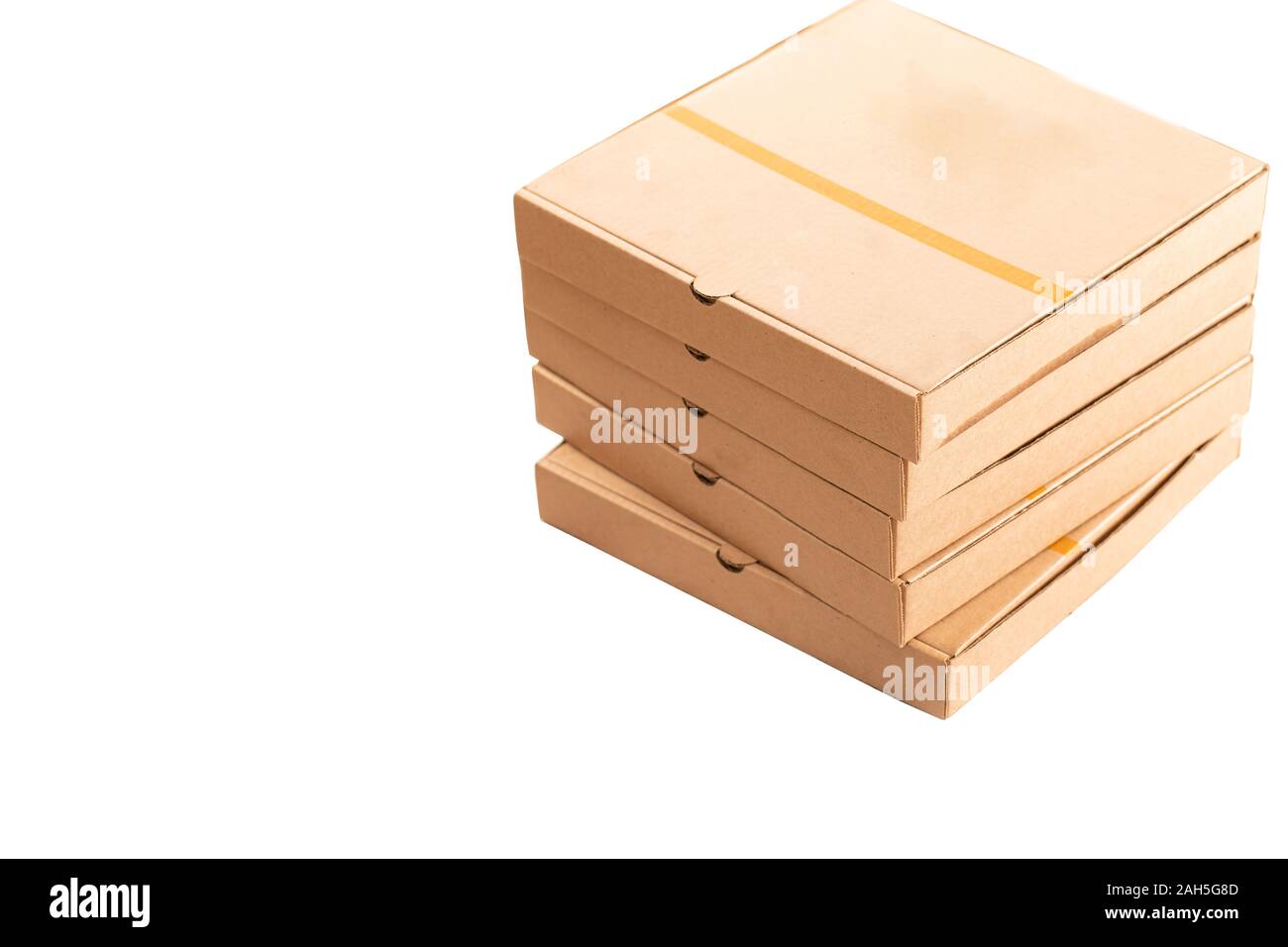 pizza delivery banner. stack brown pizza box on white background Stock