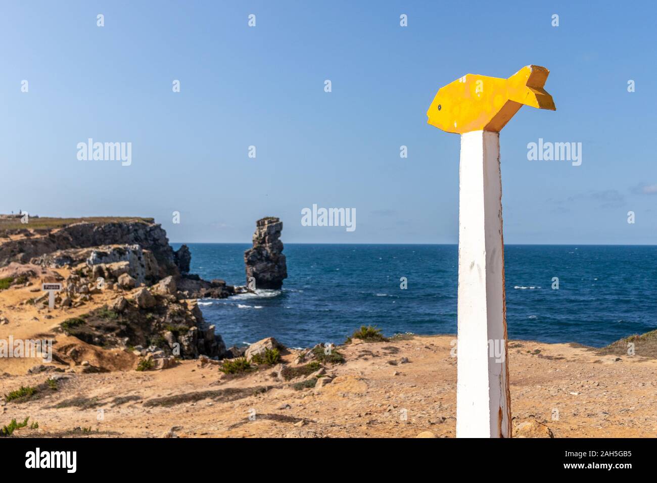 Fish's view over ocean rocks in Portugal. Stock Photo