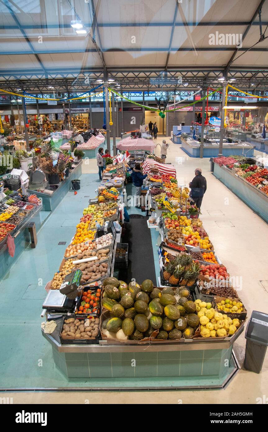 Interior of the Municipal fruit and vegetable market at Figueira da Foz, Portugal Stock Photo