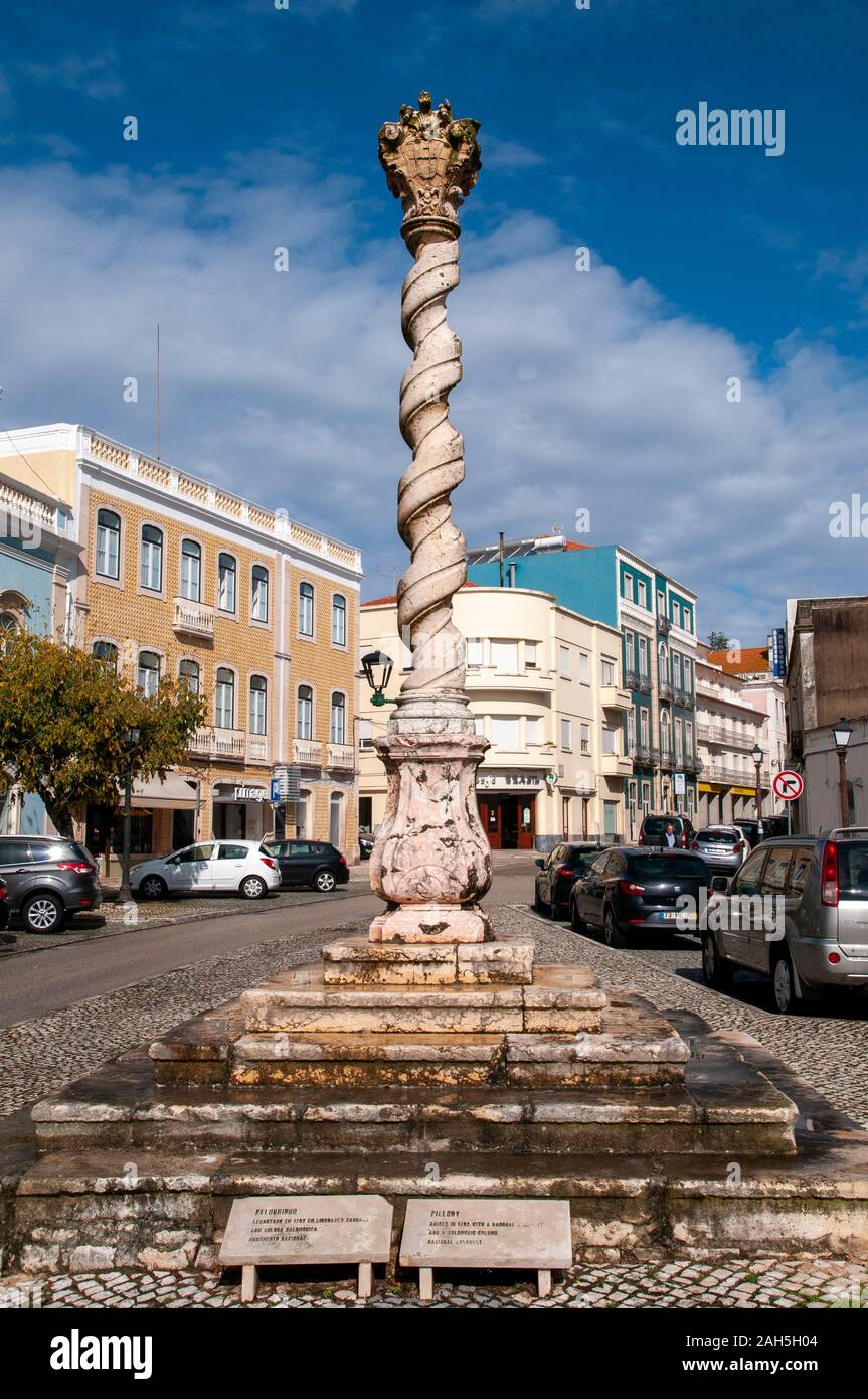 pillory in Figueira da Foz, Portugal raised in 1782 for public humiliation and punishment Located at Praca General Freire de Andrade Stock Photo