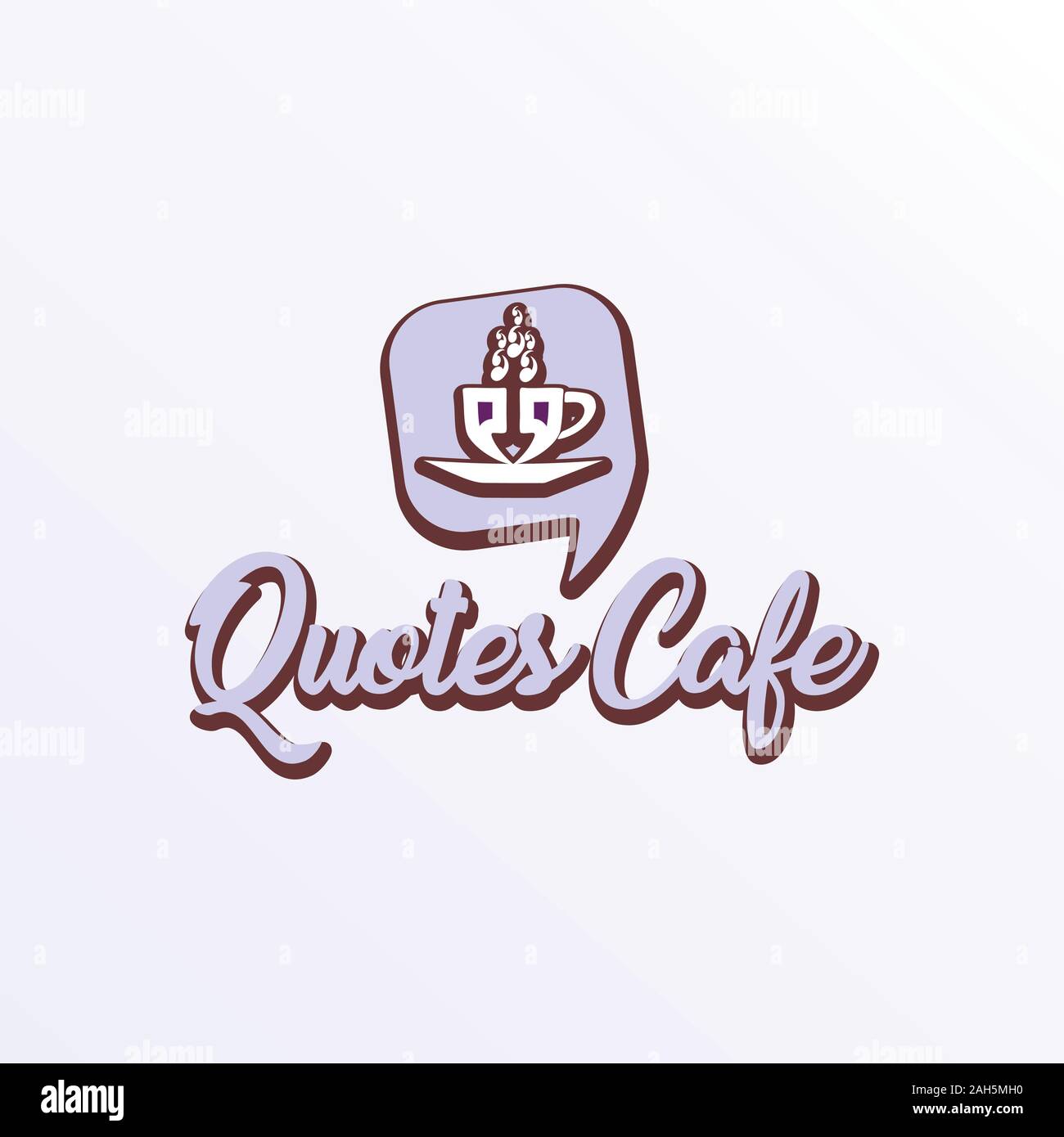Quotes Cafe Logo Design Template, Call Out Logo Concept, Gray, Brown, White Background, Coffee Cup Icon, Quotation Mark Element Stock Vector