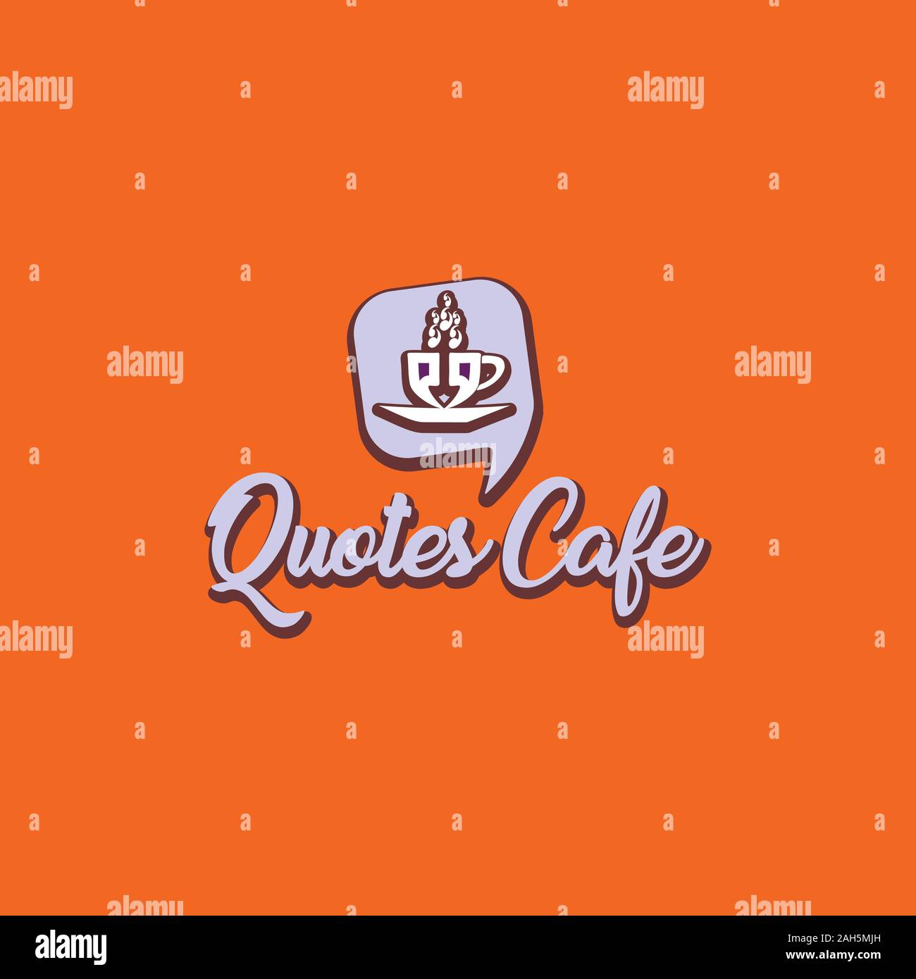 Quotes Cafe Logo Design Template, Call Out Logo Concept, Quotation Mark Element, Gray, Orange, Coffee Cup Icon Stock Vector