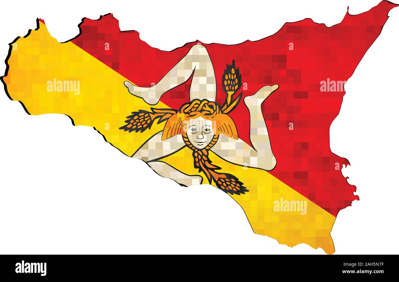Grunge Sicily map with flag inside - Illustration,  The head of the Gorgon Medusa Stock Vector