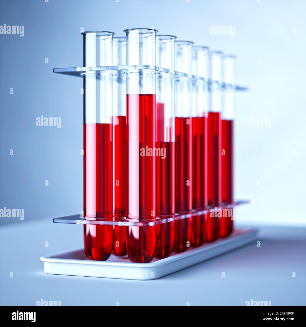 Laboratory test tubes with red liquid. 3d rendering illustration Stock