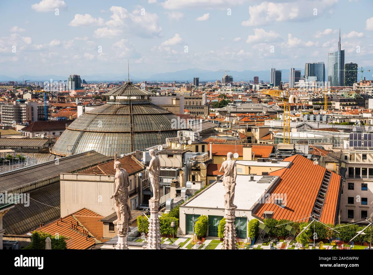 Aerial view of the old downtown of the Milan City with beautiful