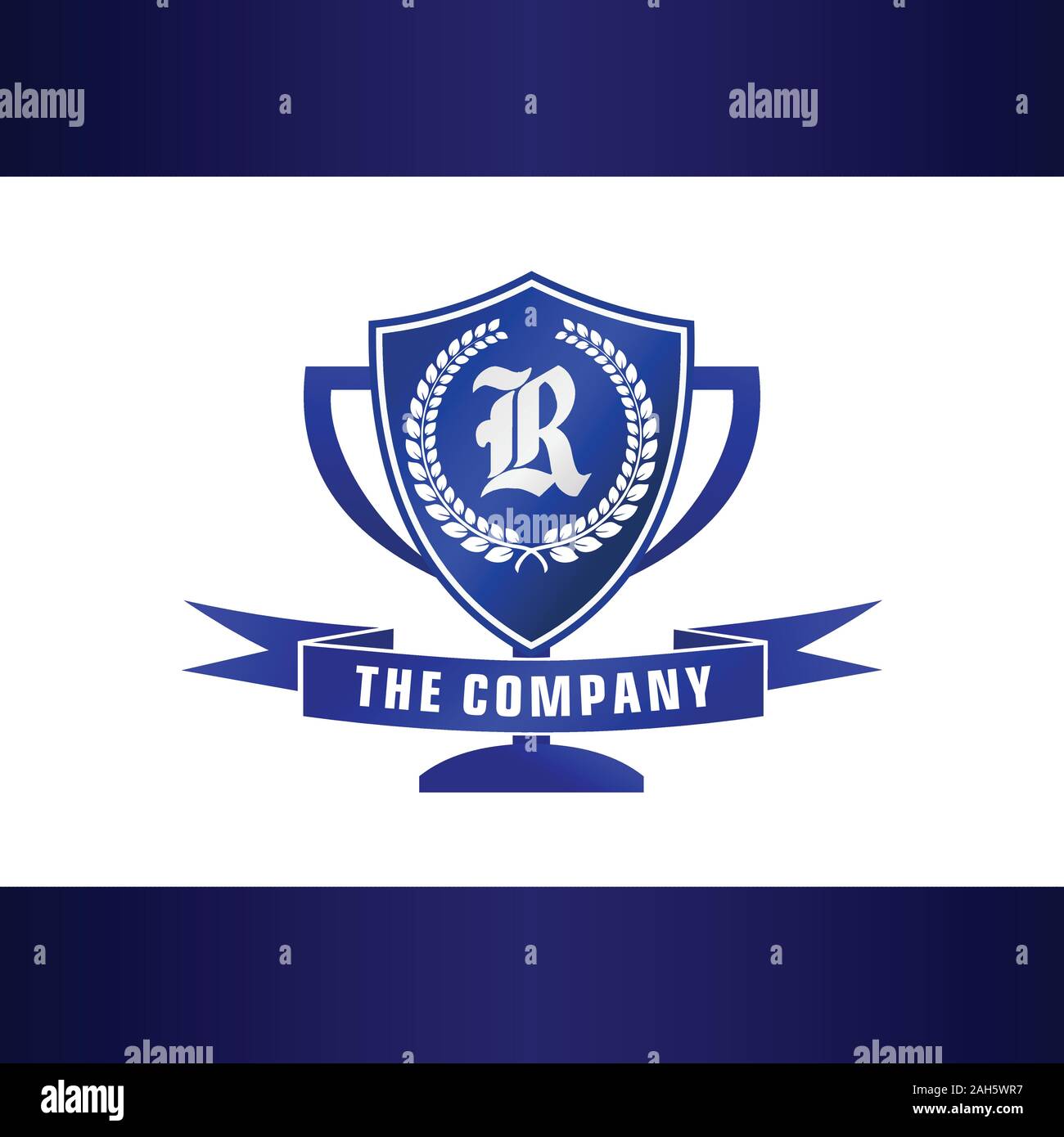 Letter R Alphabetic Company Logo Design Template, Blue Trophy with ...