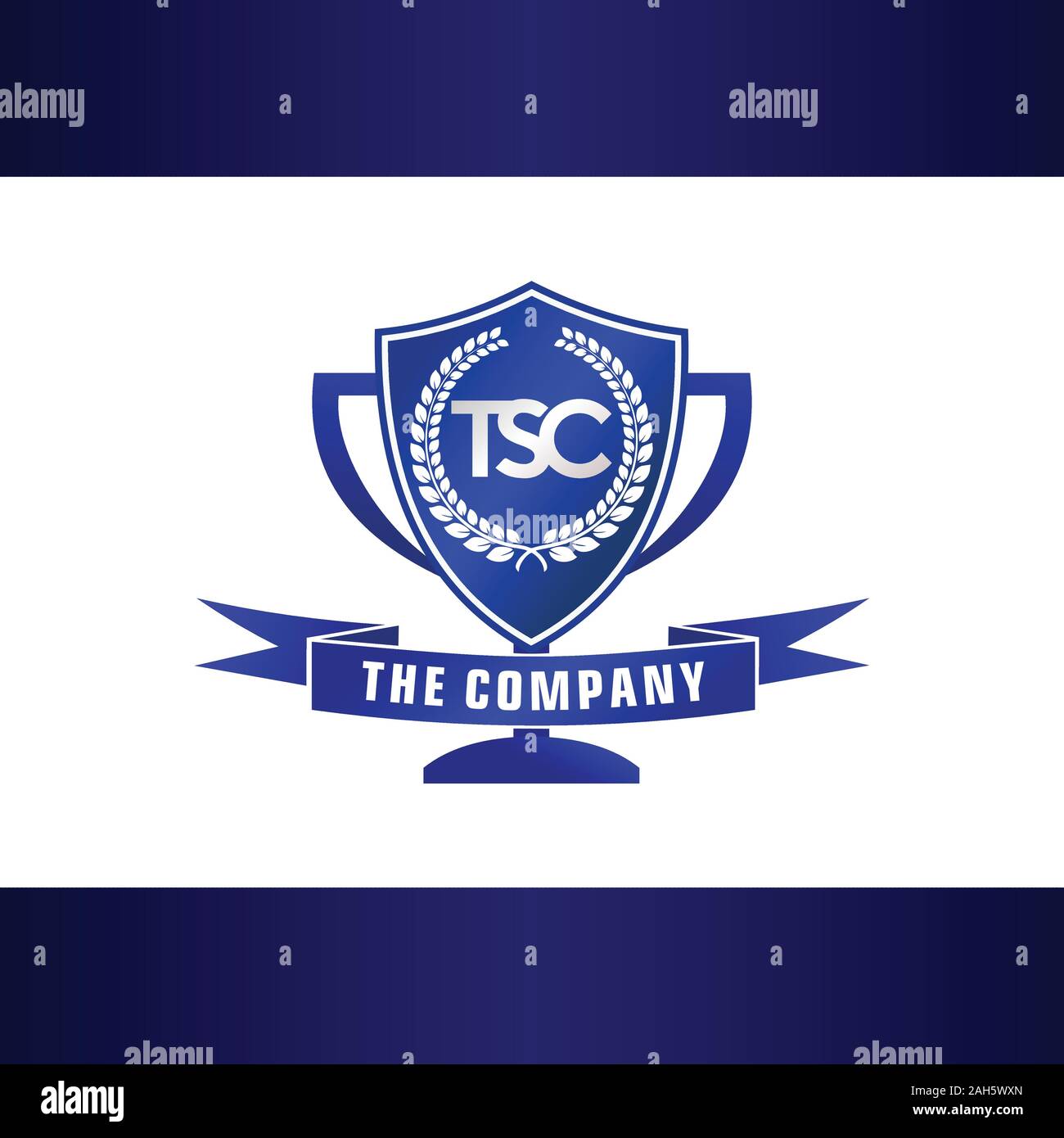 Letter TSC Alphabetic Company Logo Design Template, Blue Trophy with Shield Shape and Banner Element Logo Concept, tournament, league, Initial Logo Stock Vector