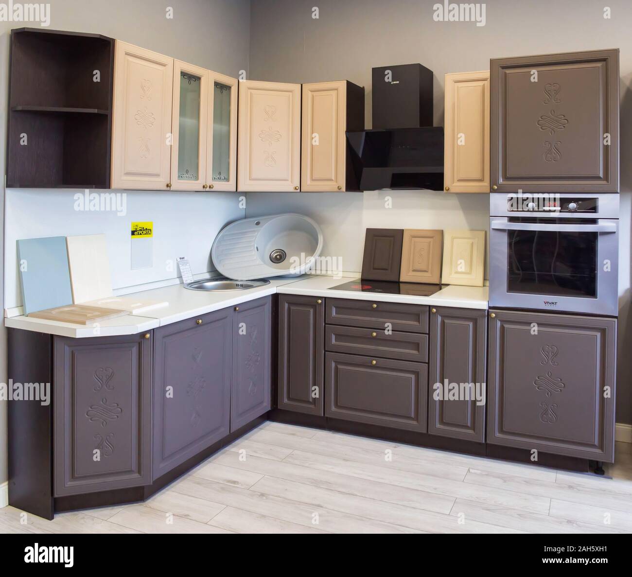 MINSK, BELARUS 17.10.2019 Sale of stylish and modern kitchens to order