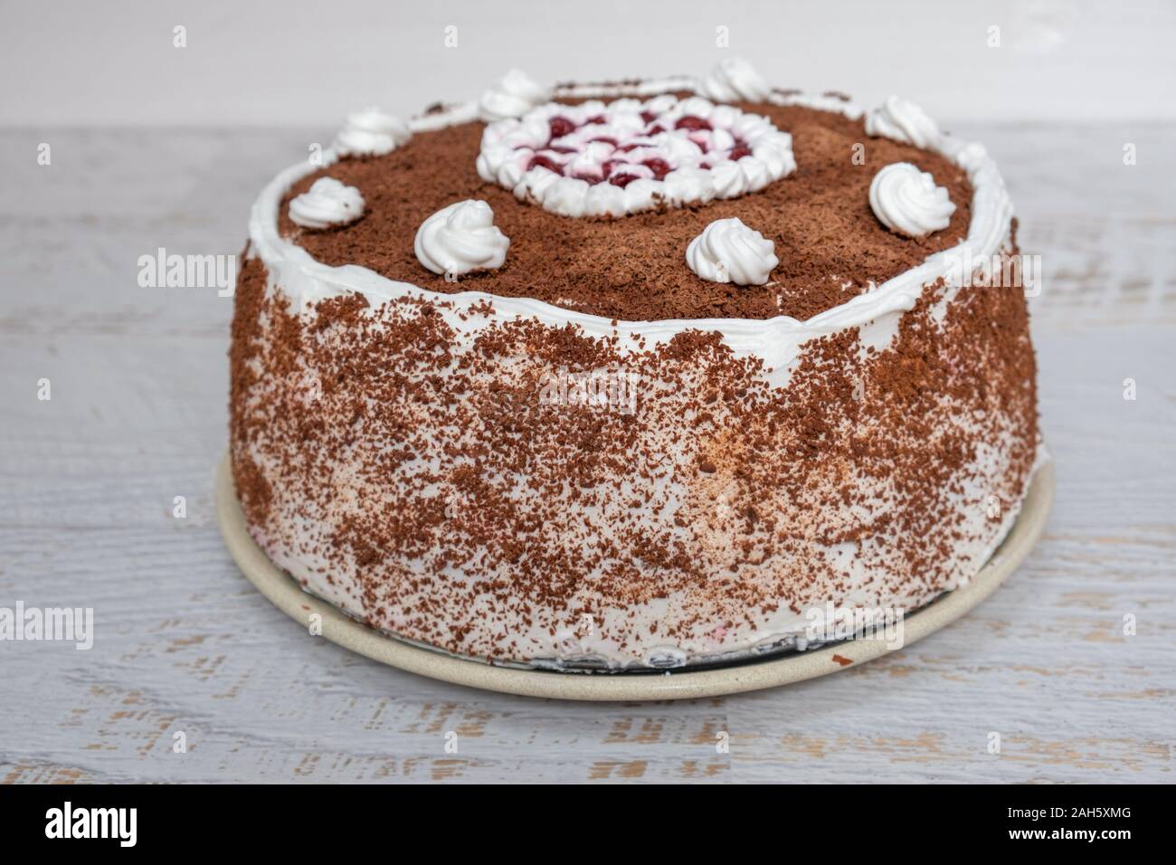 Homemade chocolate cherry cake Stock Photo