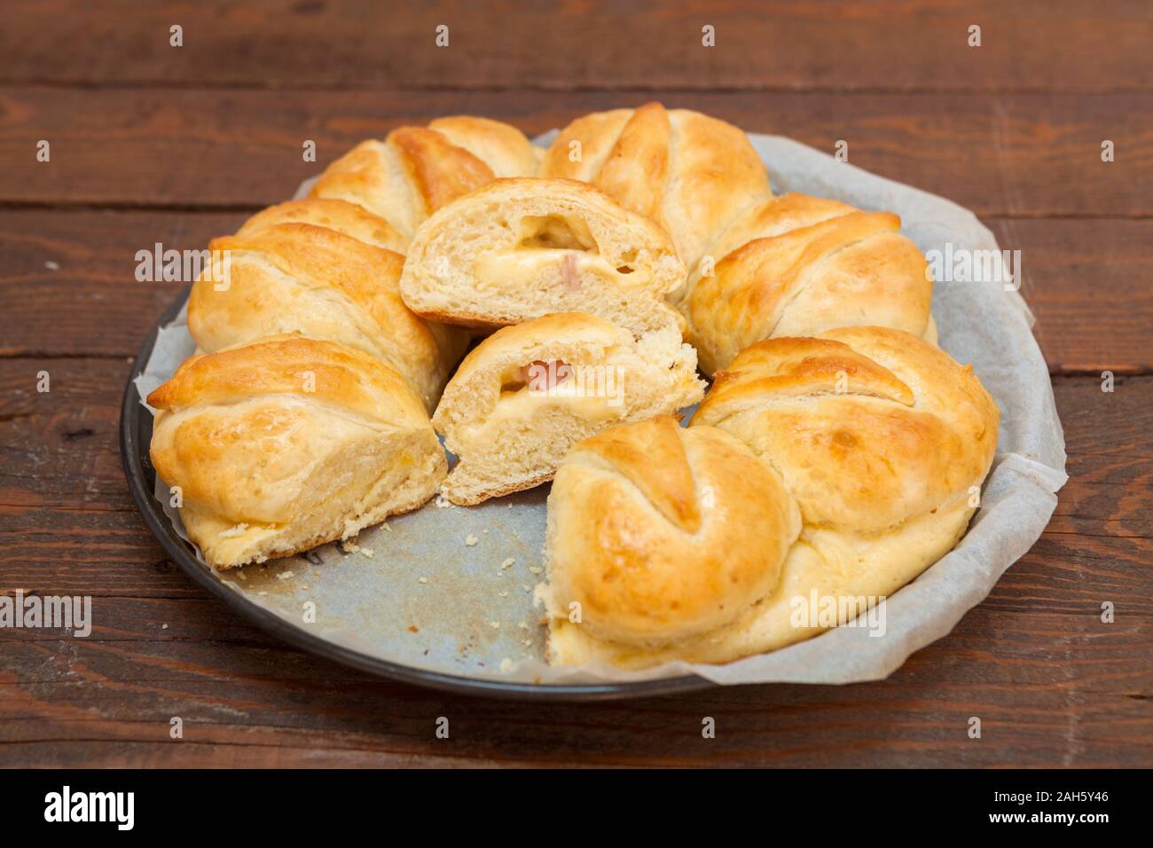 Homemade bread with cheese and salami Stock Photo Alamy