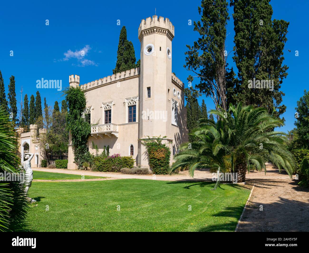 Ilion, Greece - September 22 2019: (Queen’s Tower Estate) Pyrgos Vasilissis Amalias historical building Stock Photo