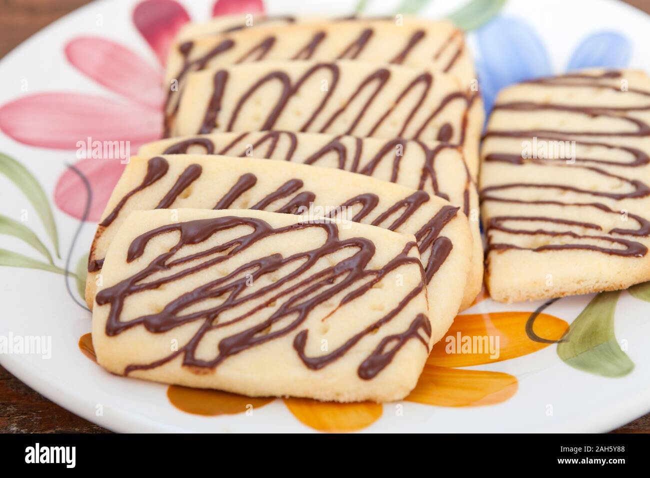 Sweet butter biscuits with chocolate topping Stock Photo Alamy