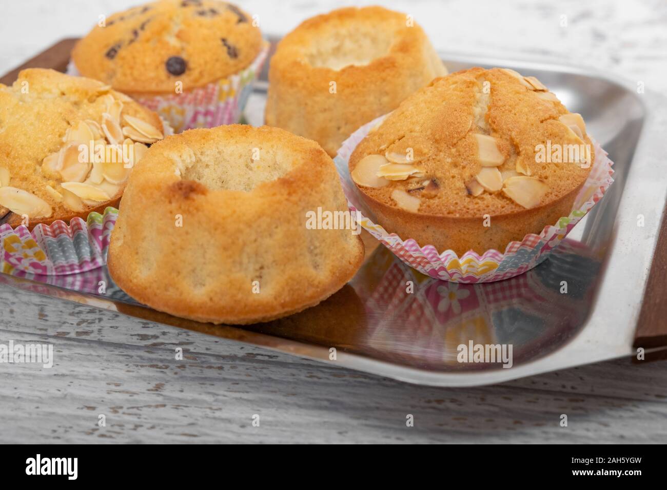 Homemade fresh muffins with chocolate and mandula Stock Photo