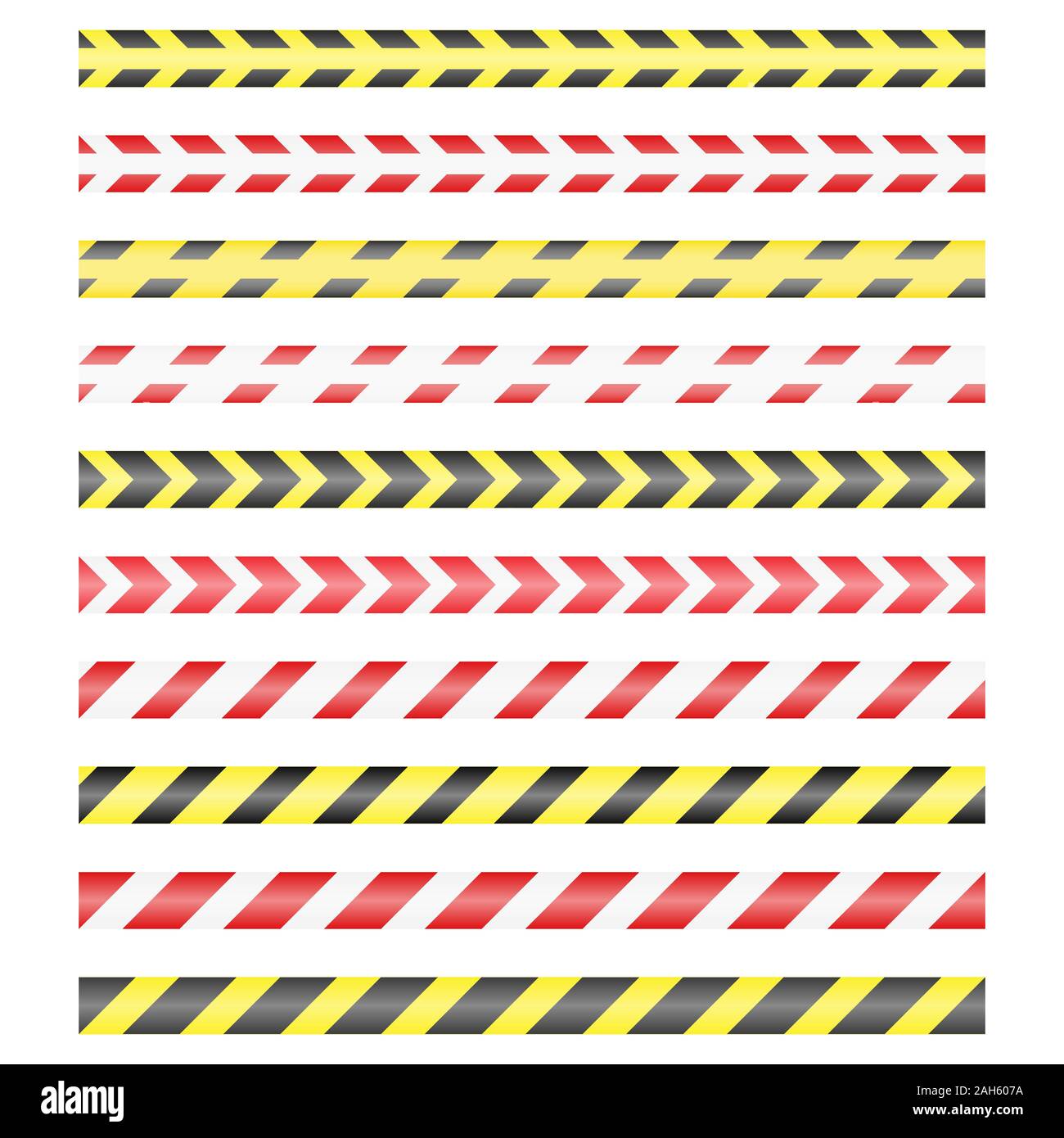set of seamless warning tapes in redwhite and blackyellow colors