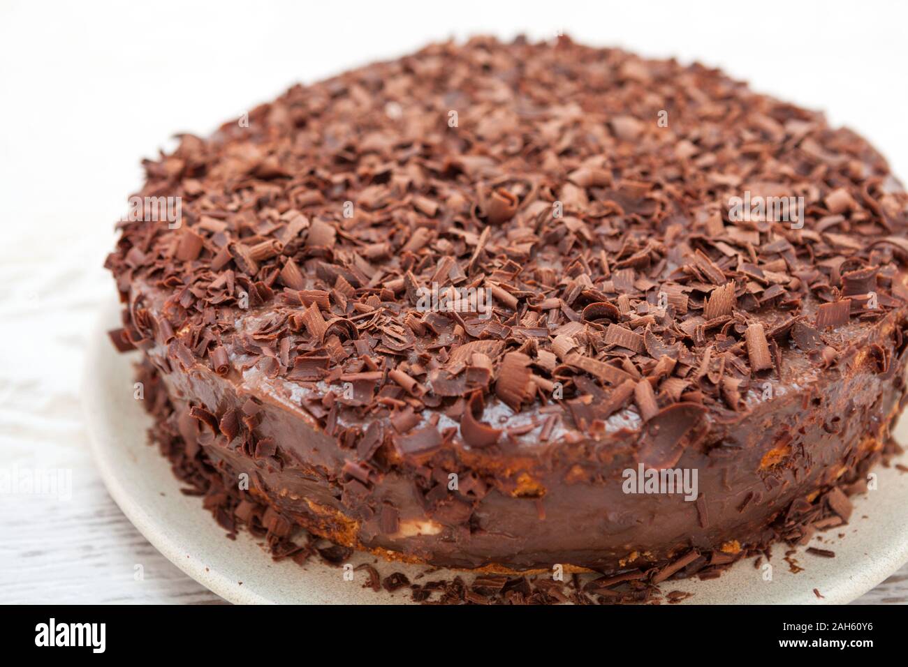 Chocolate cake with fresh banana Stock Photo