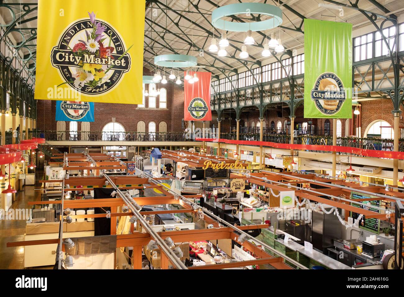 Inside the City Market with food stalls and shopping on East Market
