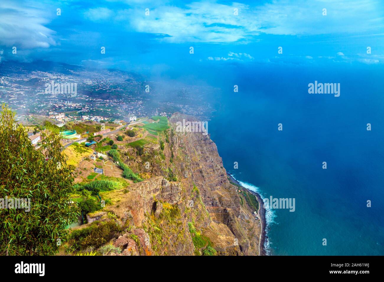 View over cliffs and coastline at Cabo Girao (Cape Girão) skywalk viewing terrace, Madeira, Portugal Stock Photo