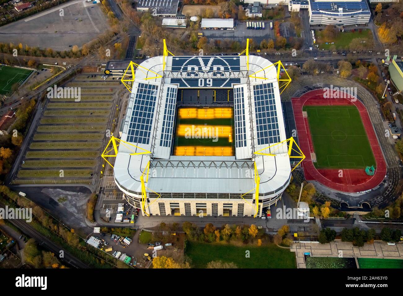 Aerial photo, Signal Iduna Park, BVB09 Stadium Borussia Dortmund, Dortmund, Ruhr Area, North Rhine-Westphalia, Germany, DE, Europe, birds-eyes view, a Stock Photo