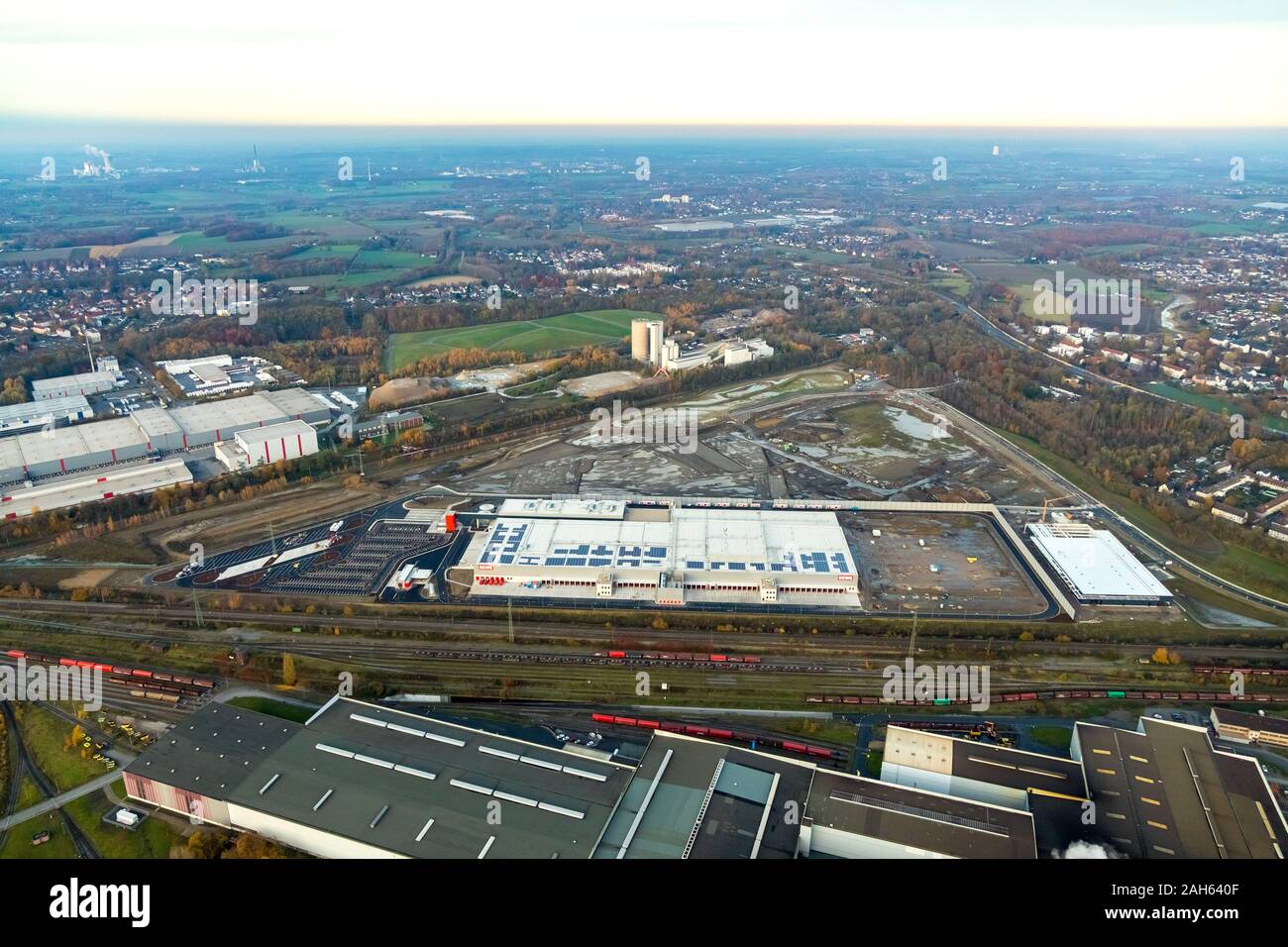 Aerial photo, new Prologis logistics park, Rewe freshness center / logistics center, site of the old Westfalenhütte, Dortmund, Ruhr area, North Rhine- Stock Photo