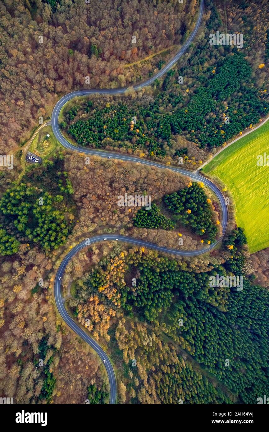Aerial Photo Country Road L 323 With Bends Road With Accidents