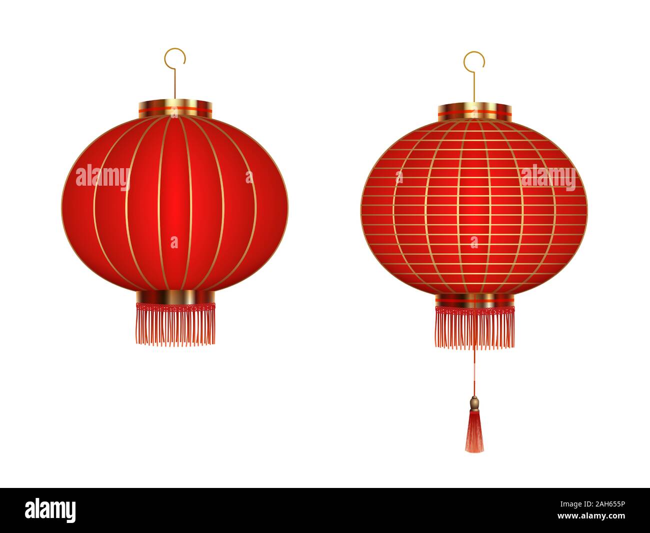 Set of hanging red Chinese lanterns isolated on white background Stock ...