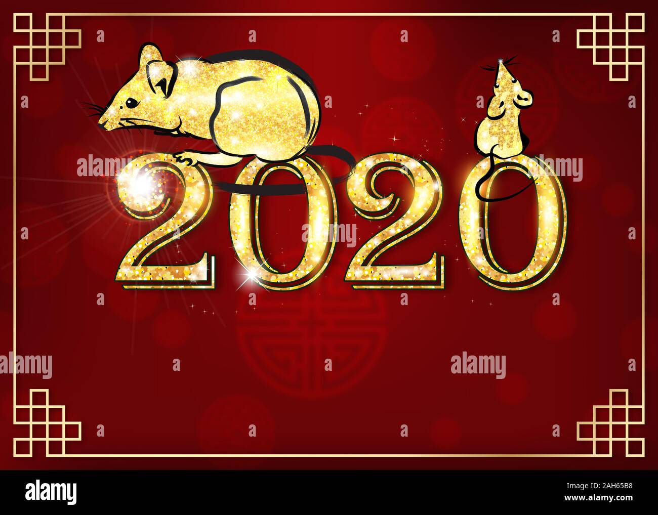 Red background for the New Year of the Metal Rat 2020. Stock Photo