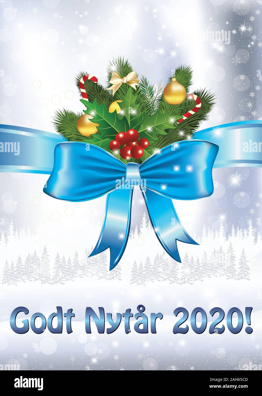 Classic greeting card with Danish message. Text translation: Happy New Year Stock Photo