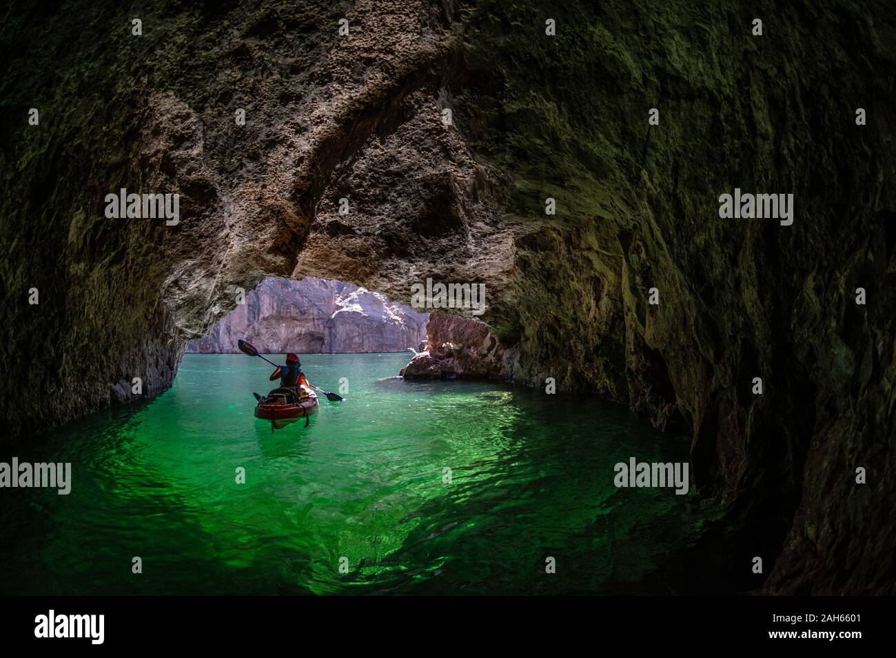 Julie kayaks in Emerald Cave, Black Canyon, Colorado River, Arizona