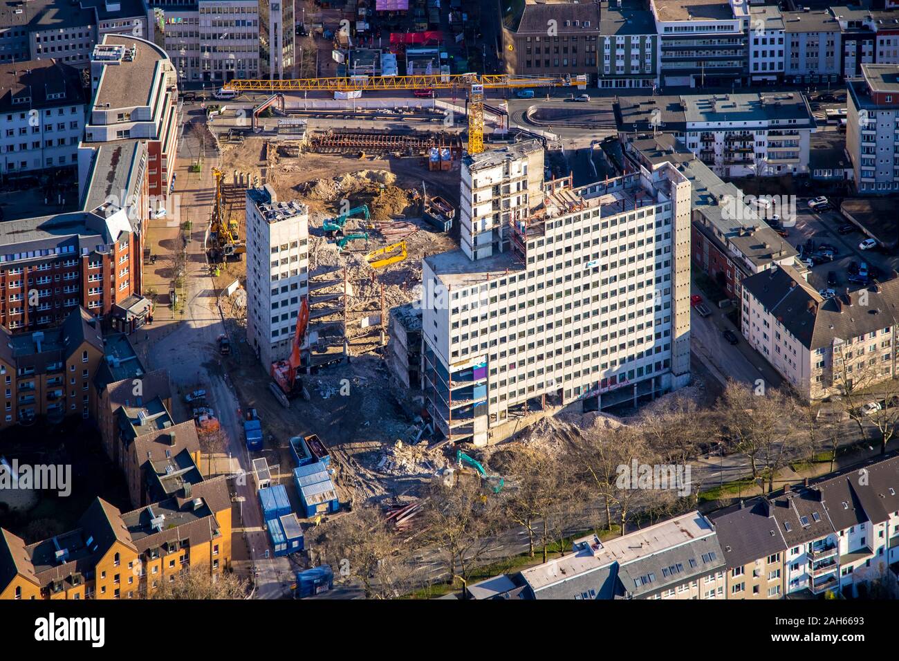 Aerial photo, demolition of the old justice area at Viktoriastraße, former district court, construction site, Bochum, Ruhr area, North Rhine-Westphali Stock Photo