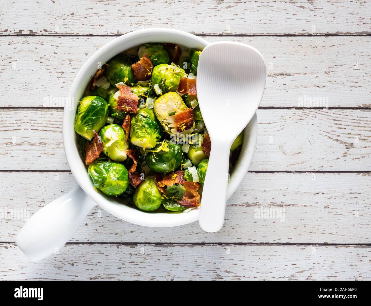 casserole dish of brussel sprouts. Stock Photo