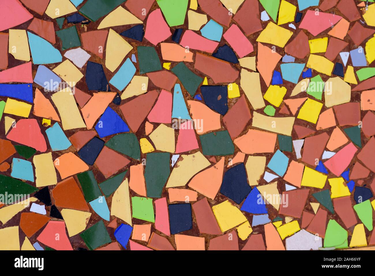Art mosaic glass on wall or floor . Colorful trencadis,texture broken tiles mosaic. Stock Photo