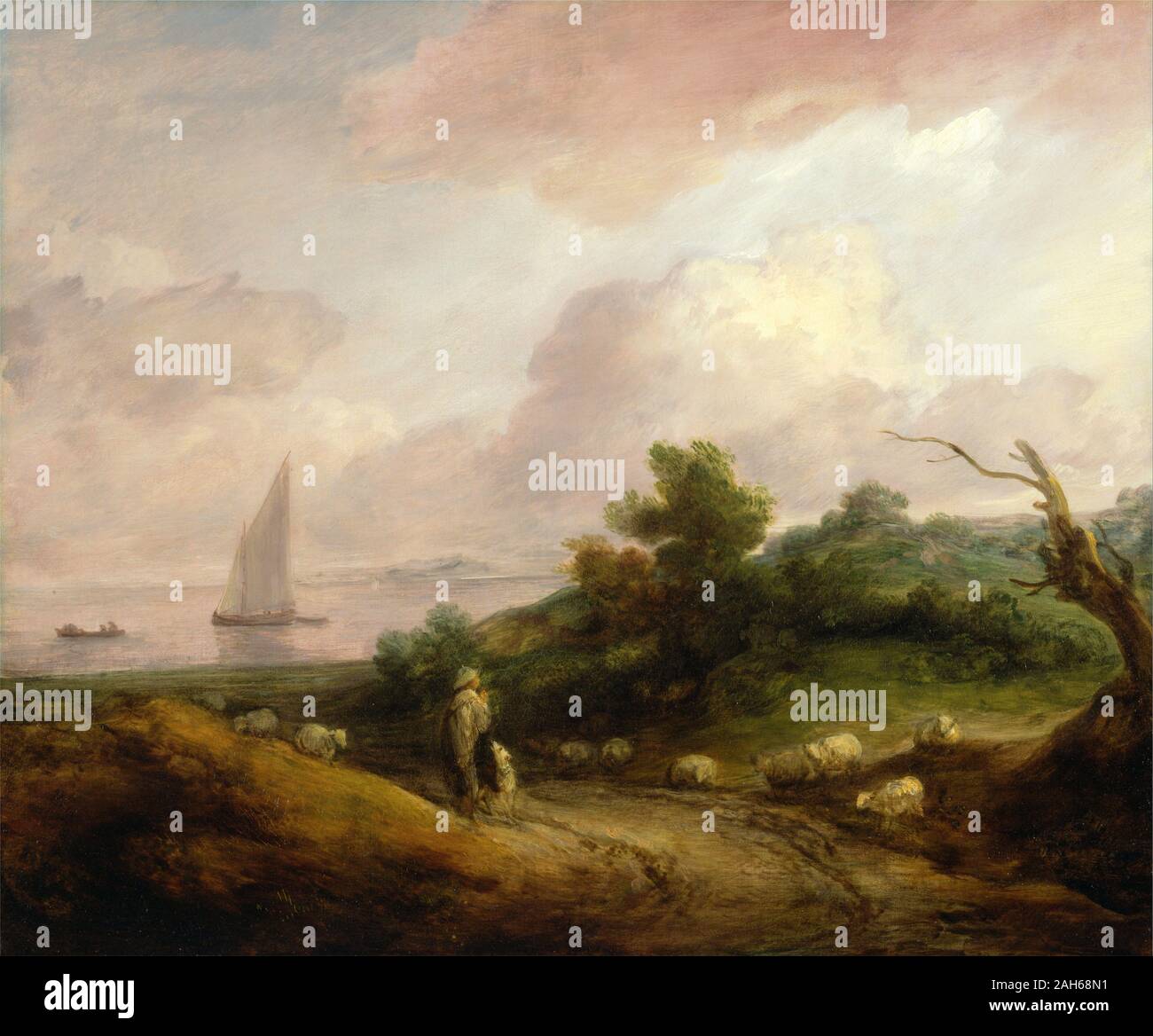Coastal Landscape with a Shepherd and His Flock by Thomas Gainsborough Stock Photo