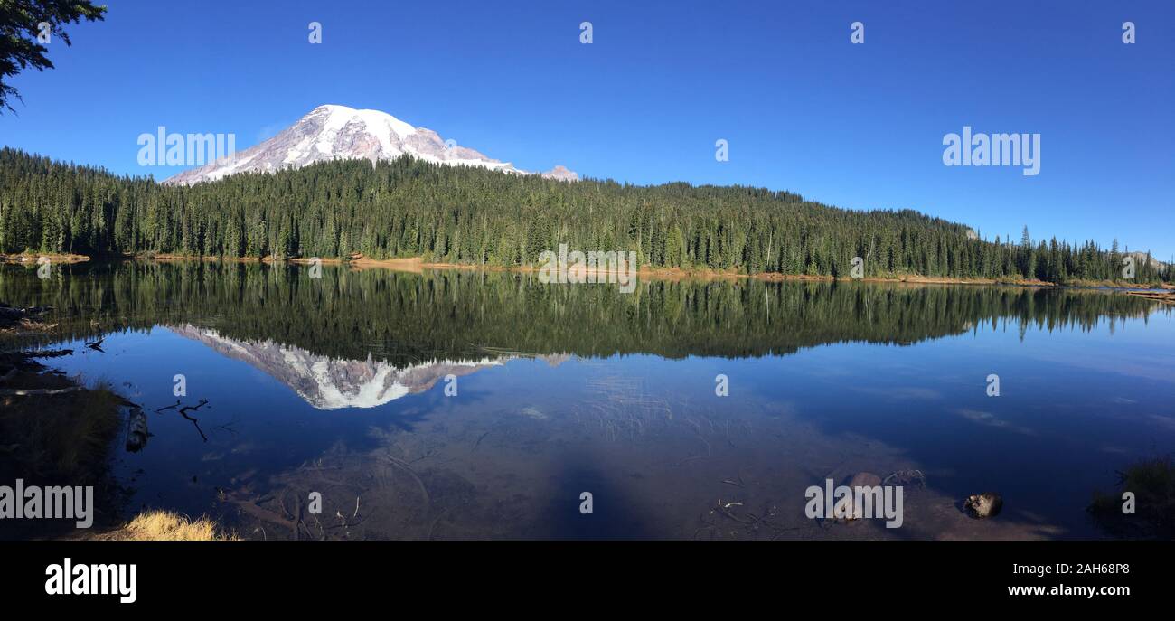 Mt. Rainier view from reflection lake Stock Photo