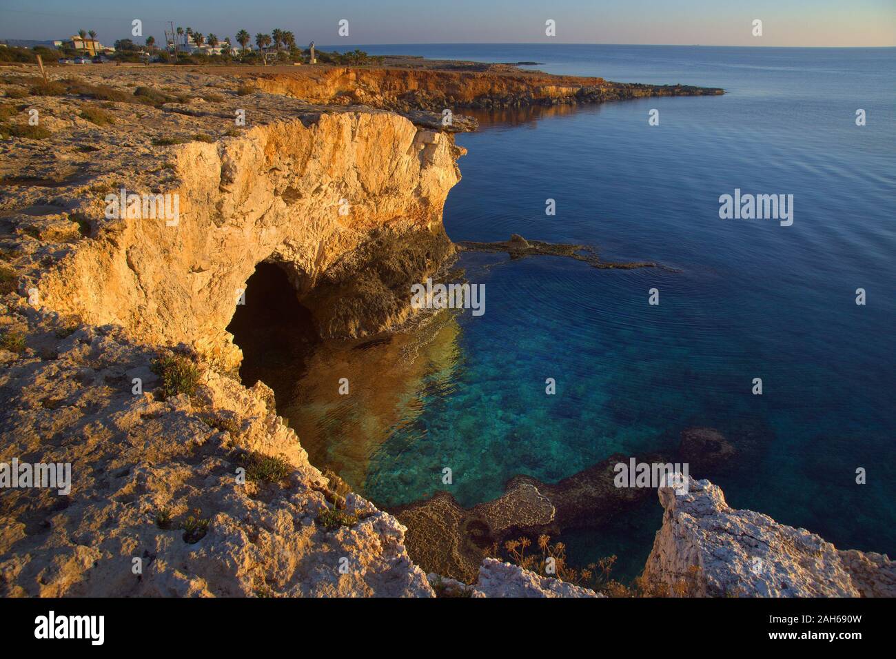 Landscapes of Cyprus south east seashores just before sunset. Stock Photo