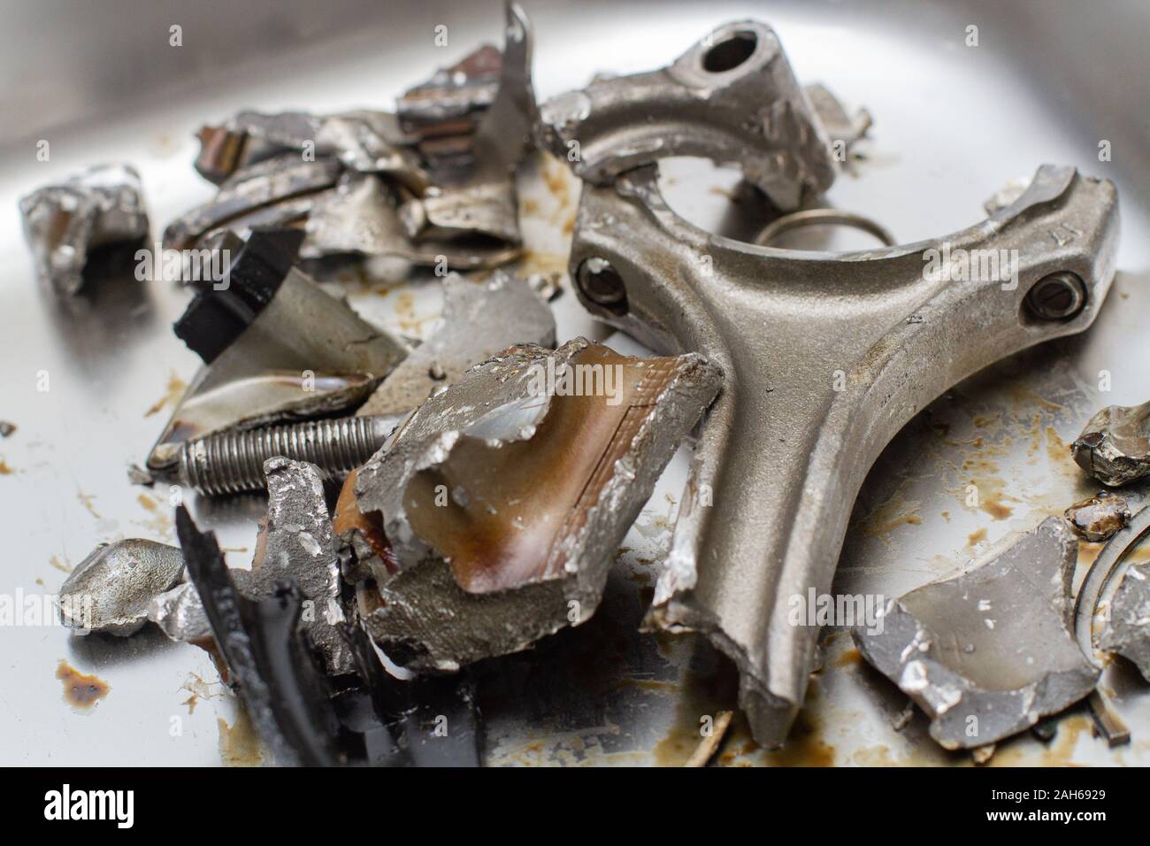the engine of the sports car exploded and collapsed at the start of the race Stock Photo